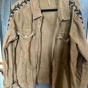 Free People Brown Jacket with dark brow lace up on sleeves